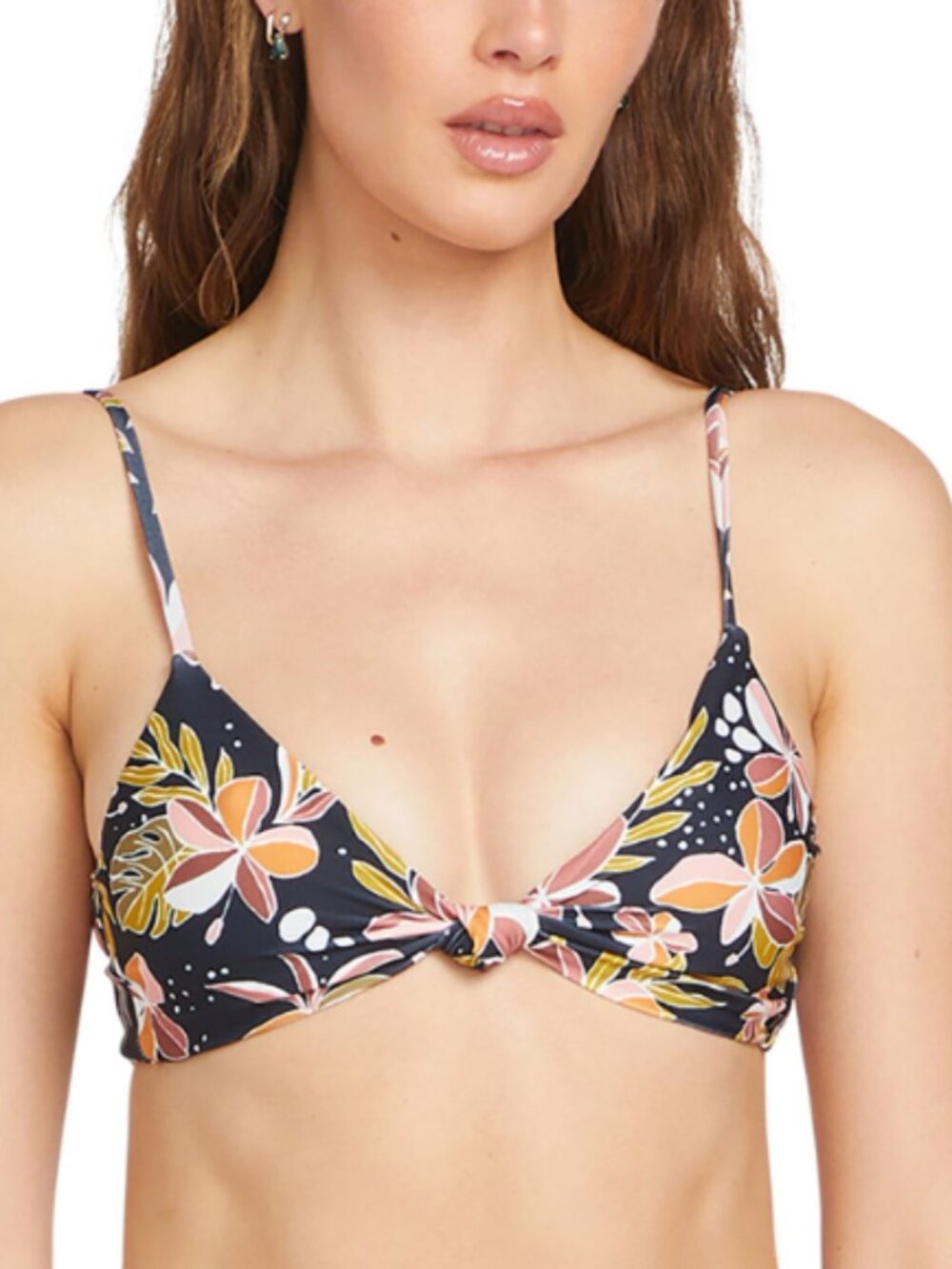 Volcom Juniors' Fronds Forever Knot-Front Bikini Top Swim Multi Size M 7386